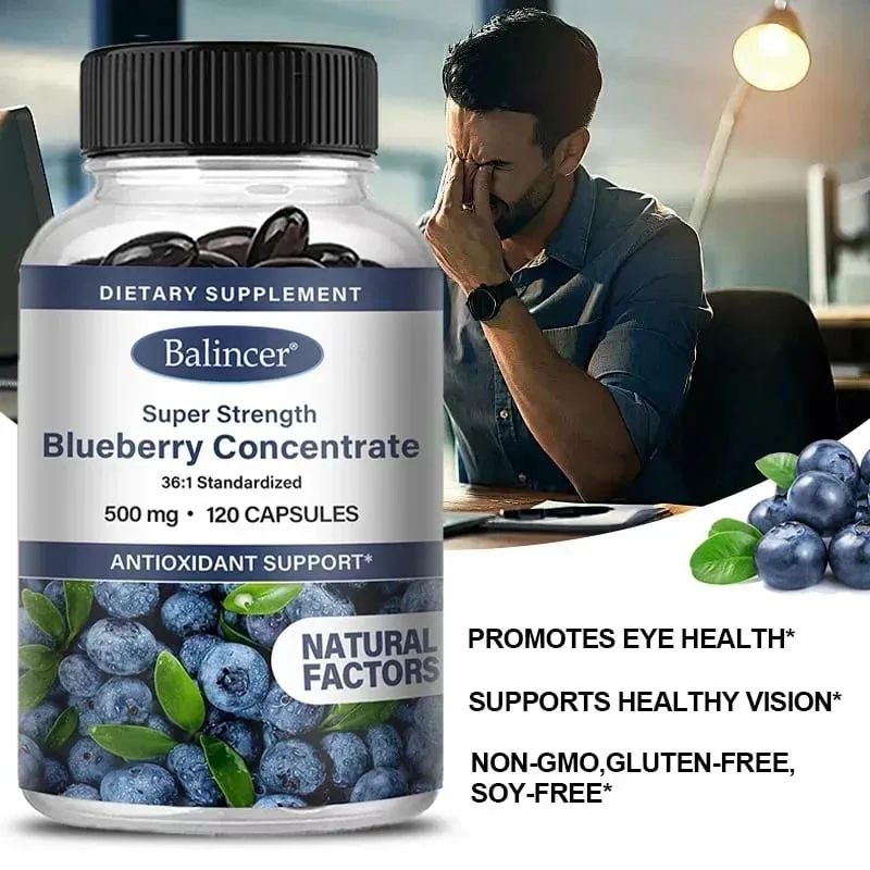 Super Strength Blueberry Concentrate 500 Mg Capsules 120 Softgels Eye Health Vitamins Antioxidant Healthy Vision Supplement — image 3