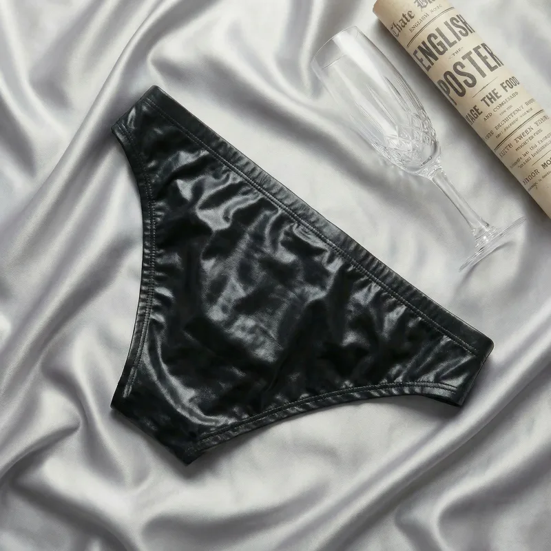 Pantaloni a triangolo in pelle PU da uomo 1 pezzo, intimo sexy a triangolo cavo con cavallo, fitness da boxe, novità per adulti, regalo dolce — image 3