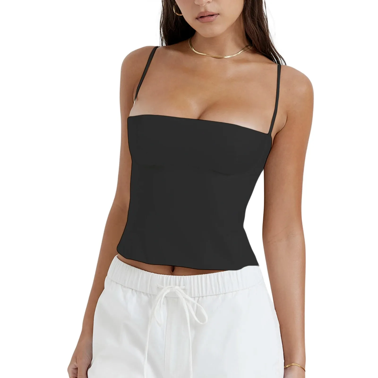 Summer Backless Zip Up Bustier Crop Tops Elegant Vintage Skinny Corset Tank Tops Y2K Women Chic Spaghetti Strap Camis Clubwear