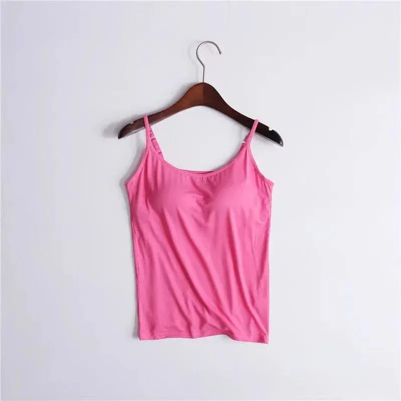 Sexy Women Tops Solid Padded Bra Spaghetti Camisole Top Women Vest Women Camisole with Built in Bra Cami Top Vest Tank Top 2024