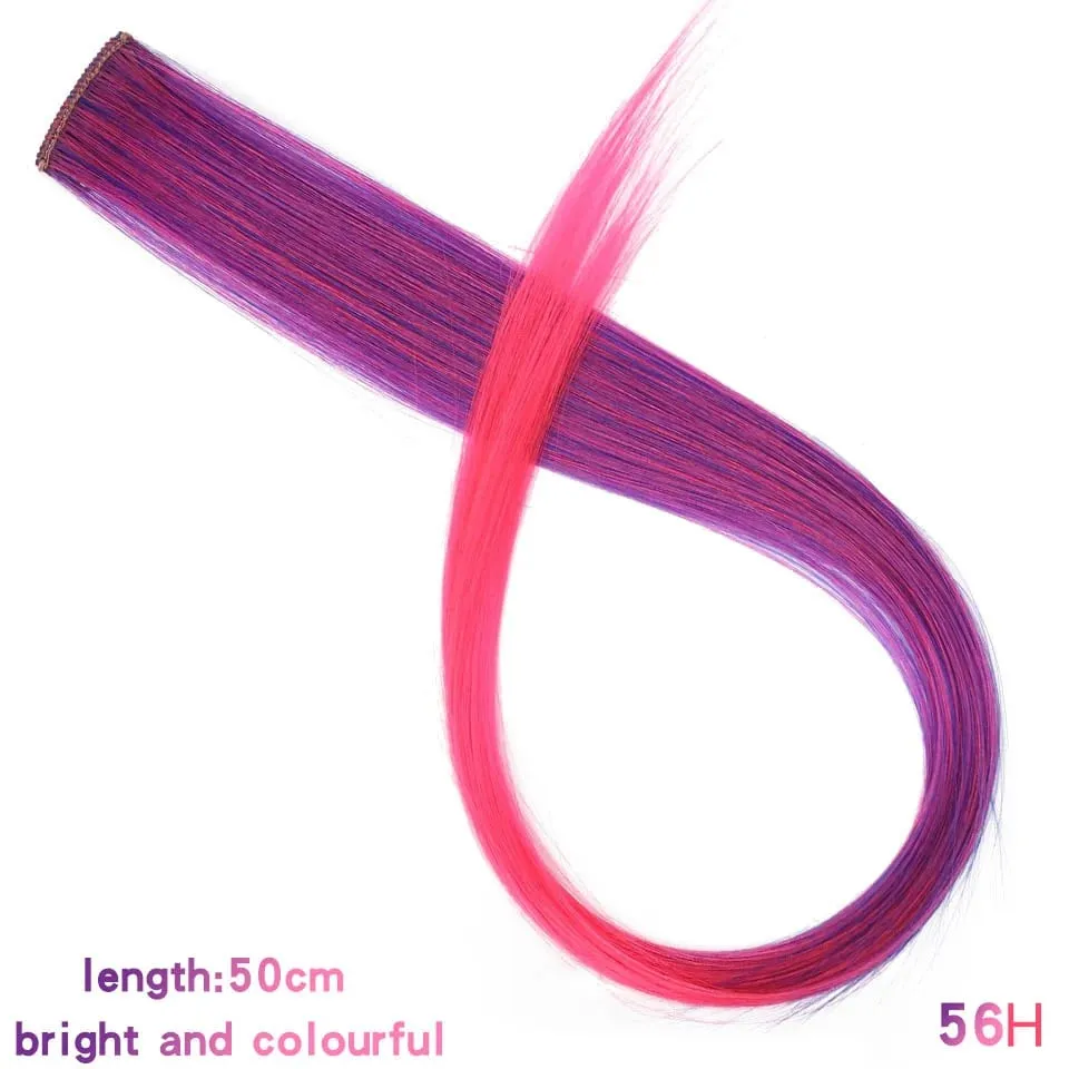 Feather Hair Extensions Purple Red Grey Synthetic Clip In Hair Feather Colorful False Hair Extension Mixed Color Straight Hair — image 40