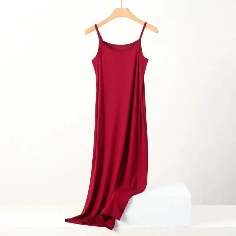 Plus Size Spring and Summer Versatile Slim Long Inner Nightgown Suspender Modal Cotton Solid Color Bottoming Dress — image 8