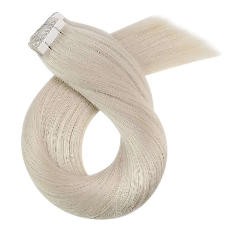 Moresoo Human Hair Extensions Tape in Invisible Balayage Hair Extensions 50G Machine Remy Straight Tape in Natural Straight Hair