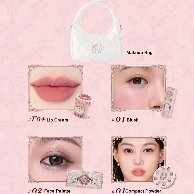Flower Knows Strawberry Cupid Set trucco professionale per donna Kit completo Confezione regalo Ombretto Crema labbra Blush Set in polvere compatta