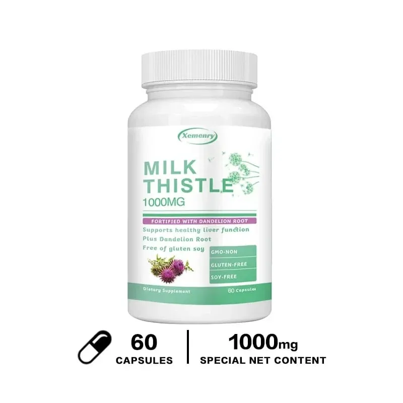 Milk Thistle Capsules 1000mg - with Dandelion Root - Liver Detox and Cleanse Promotes Skin and Digestive Health Supplement