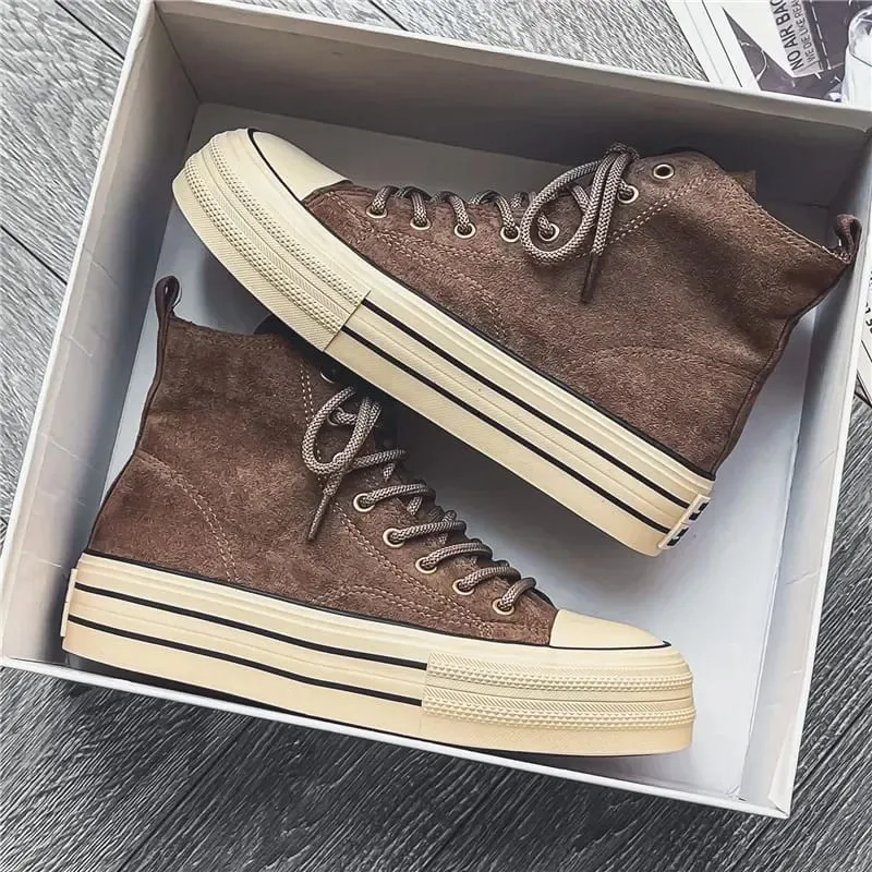 2025 High Top Men's Vulcanized Shoes Platform Casual Outdoor Leather Board Shoes Male Walking Shoes Zapatillas Hombre 36 44 — image 1