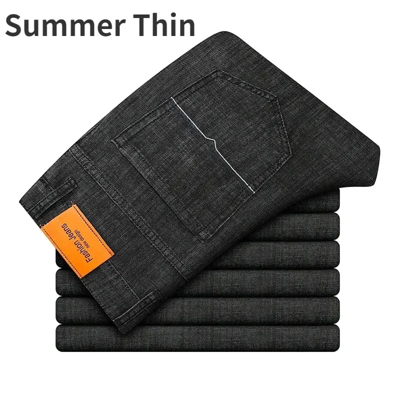 Man Pants Office Business Jeans Men Classic Blue Black Cotton Stretch Straight Denim Pants Male Brand Trousers — image 12