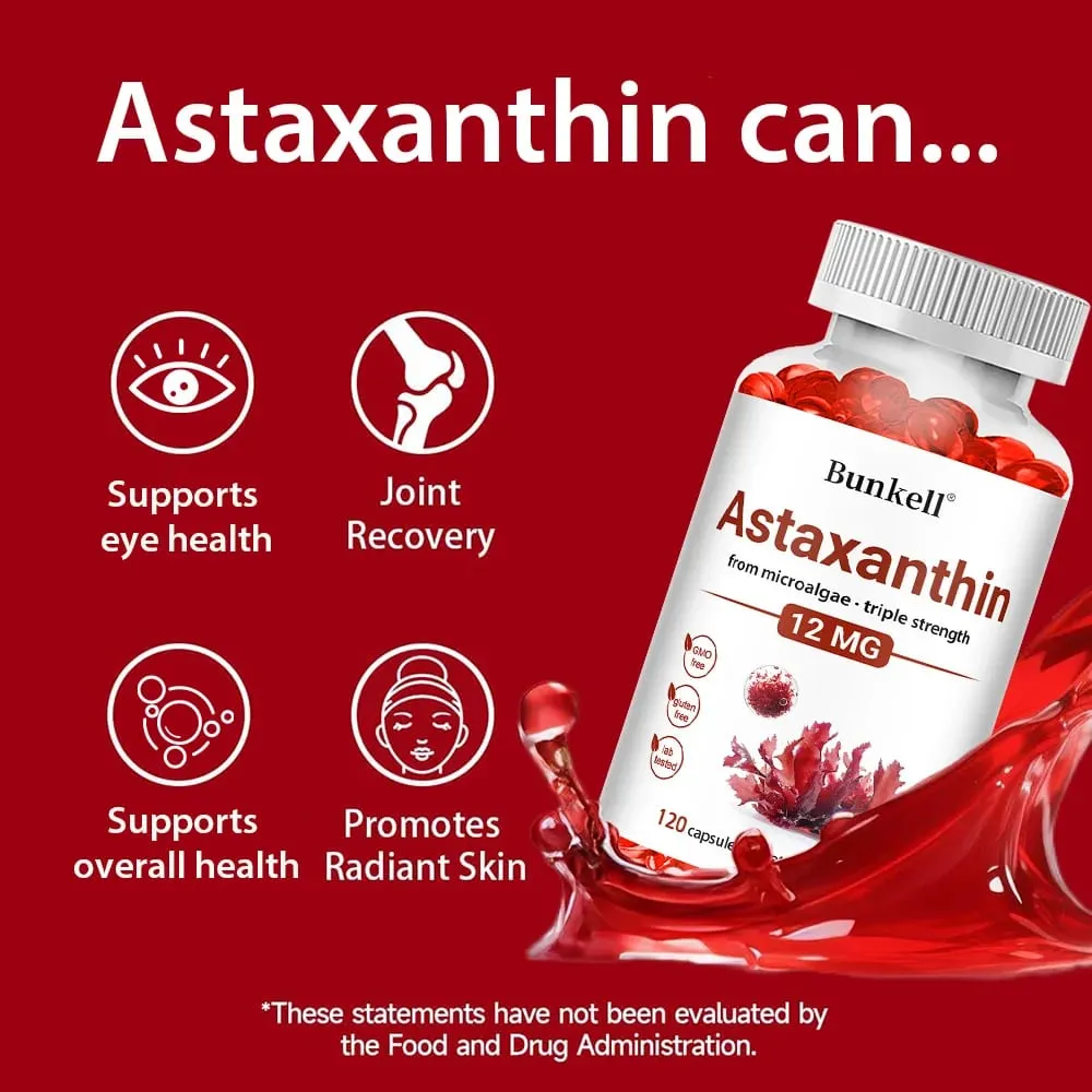 Astaxanthin-Kapseln 12 mg fördern die Herz-Kreislauf-Gesundheit und beschleunigen den Stoffwechsel, unterstützen die Gesundheit von Augen, Gelenken und Haut — image 3