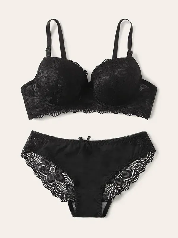 Transparent Floral Two Pieces Clothing Underwire Push Up Lingeries For Woman A2123 — image 3