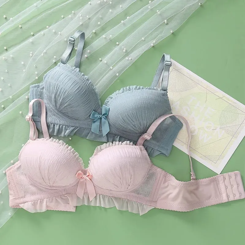 Thin Bra Set Korean Cute Lingerie Push Up Brassiere Embroidery Lace Underwear Set Sexy Panties For Women Wireless Underwear — image 3