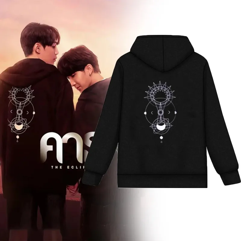 New TV Series คาธ The Eclipse First Khaotung Cosplay Black Hoodie Cool Zipper Sweatshirt Winter Warm Pullover Lovers Costume Top
