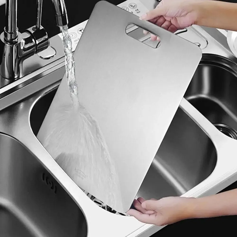 Placa de corte de aço inoxidável 1 peça-tábua de corte dupla face resistente para carne, legumes, amassar massa e preparação de cozinha — image 2