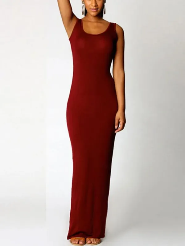 Sexy Solid Color Slim Bodycon Long Maxi Dress Women Elegant Sleeveless Skinny Dress Club Party Vestidos — image 6