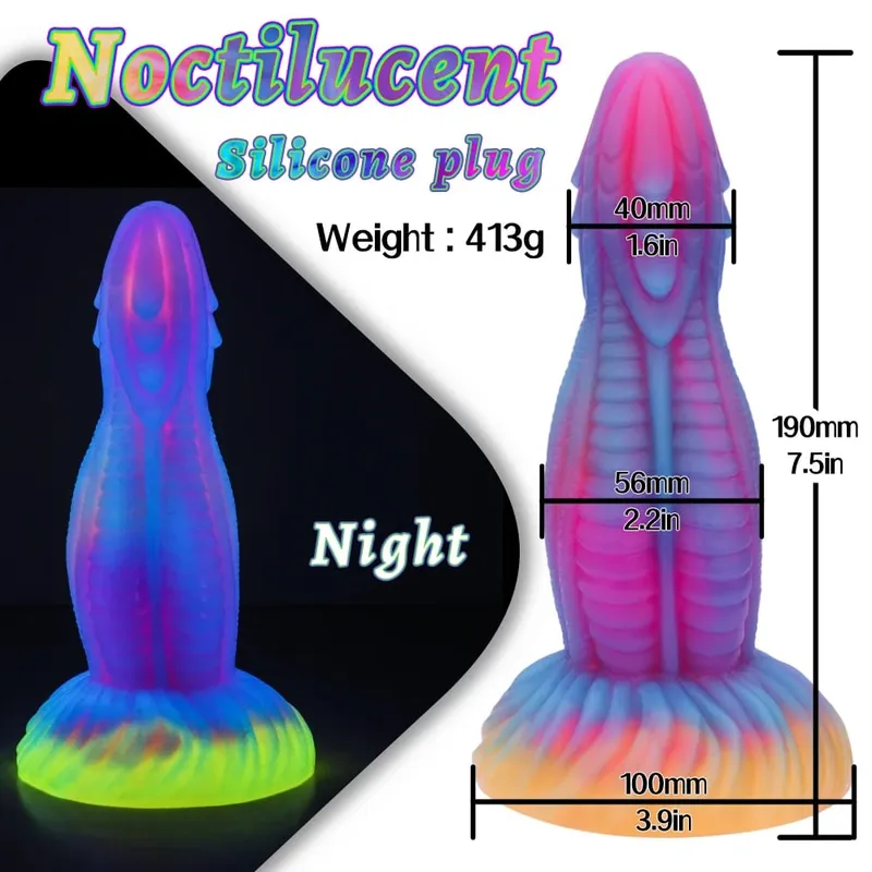 Sumbat Anal Bercahaya Malam Realistis Dildo Naga Monster Bercahaya untuk Wanita Pria Penyumbat Pantat Seksi Bentuk Anjing Mainan Seks untuk Pasangan — image 12