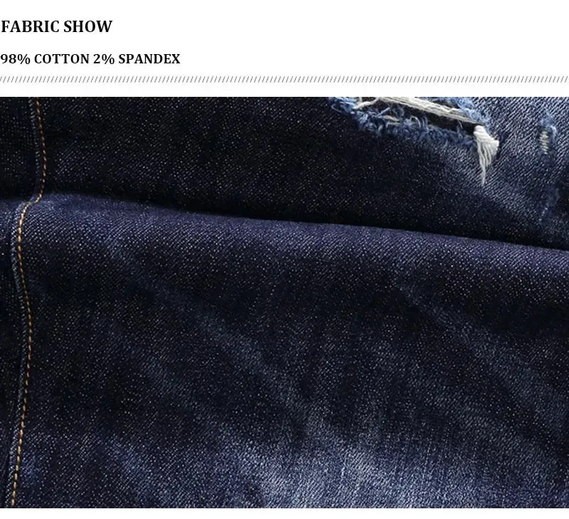 High Street Retro Blue Elastic Split Style Jeans for Men Hip-Hop Designer Embroidery Brand Tight Fit Casual Pants — image 8