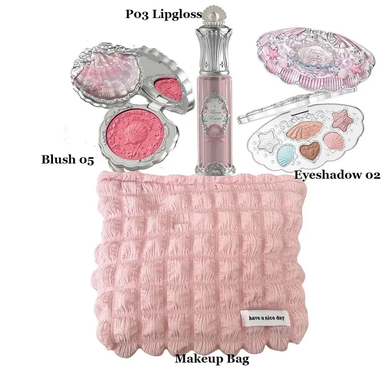 Flower Knows Bunny Shells Collection Makeup Set Eyeshadow Palette Blush Lip Gloss Makeup Bag Matte Glow Shimmer Eye Shadow Kit