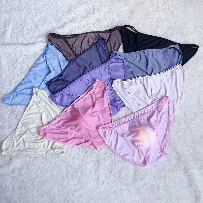 New Men Erotic Breathable Soft Ice Silk Baggy Sheer Bulge Pouch Bikini Thongs Briefs Underpants Solid Men's Underwear Thongs