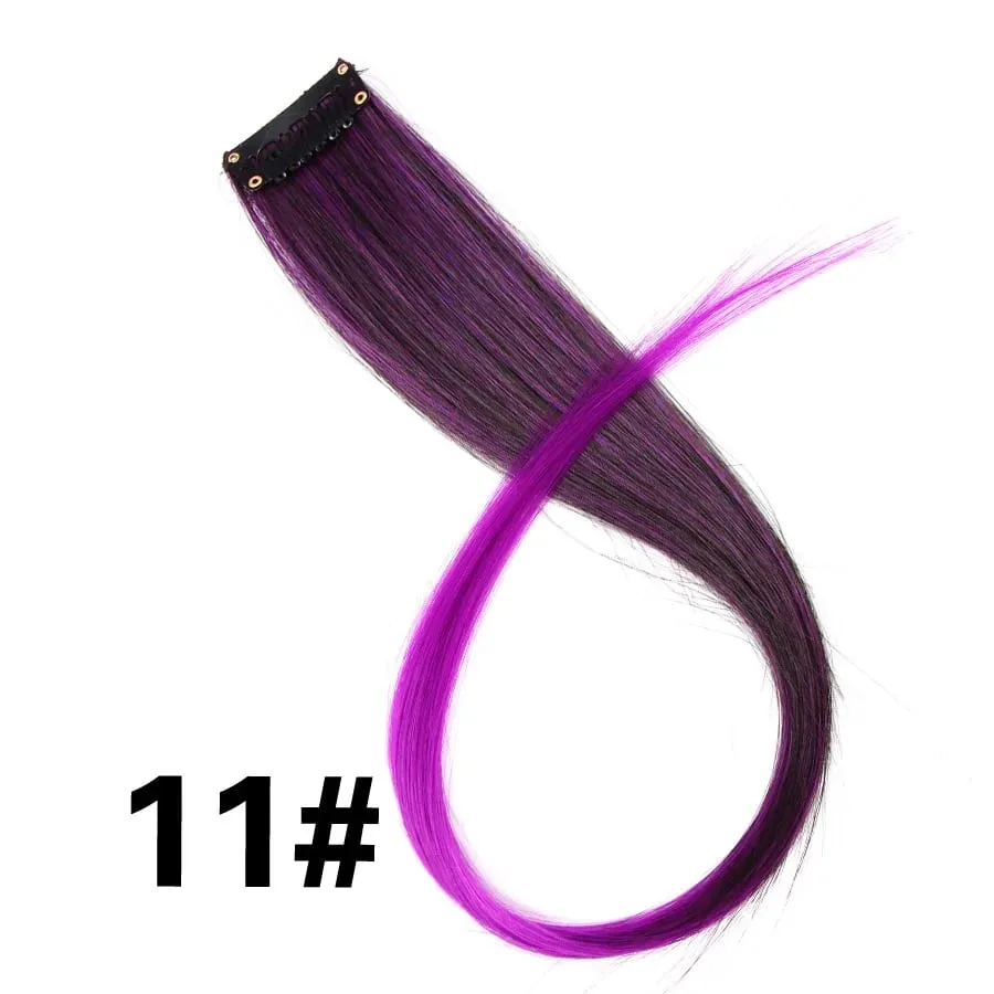 Straight Colored Hair Piece Hair Extensions Clip In Highlight Rainbow Hair Pink Blue Purple Synthetic On Clips For Women Girls — image 17