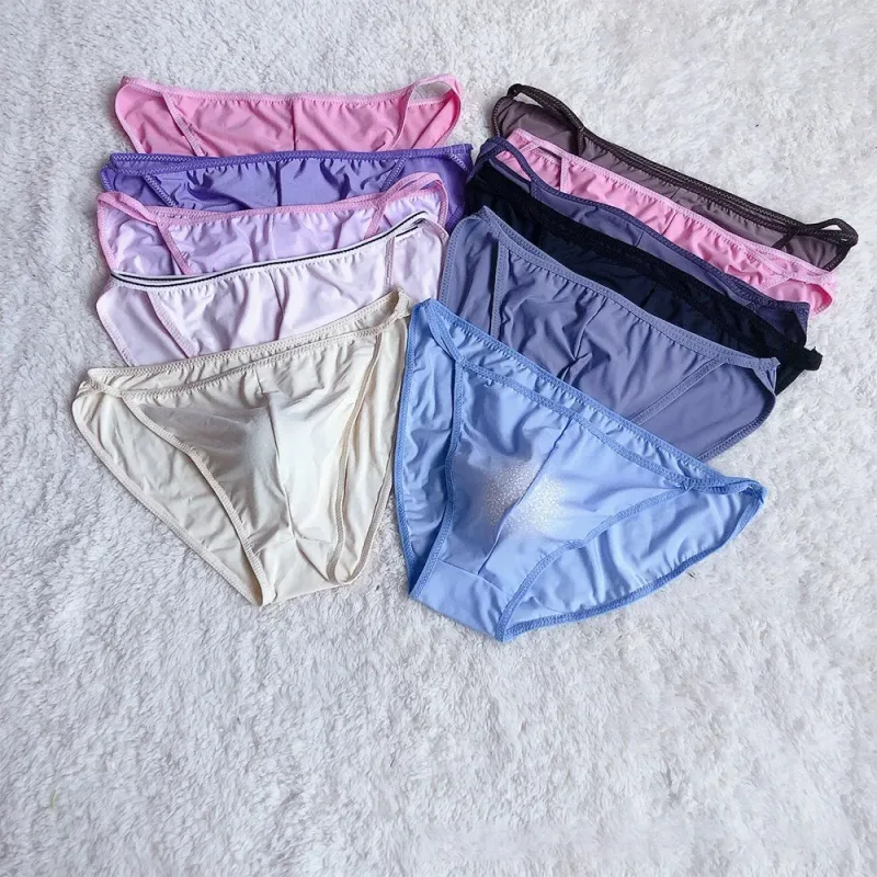 New Men Erotic Breathable Soft Ice Silk Baggy Sheer Bulge Pouch Bikini Thongs Briefs Underpants Solid Men's Underwear Thongs — image 10