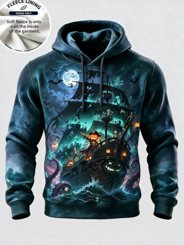 3D Print Halloween Fleece Hoodie Witch Black Cat Monster Shadow Pumpkin Pullover Long Sleeve Kangaroo Pocket Holiday Sweatshirt