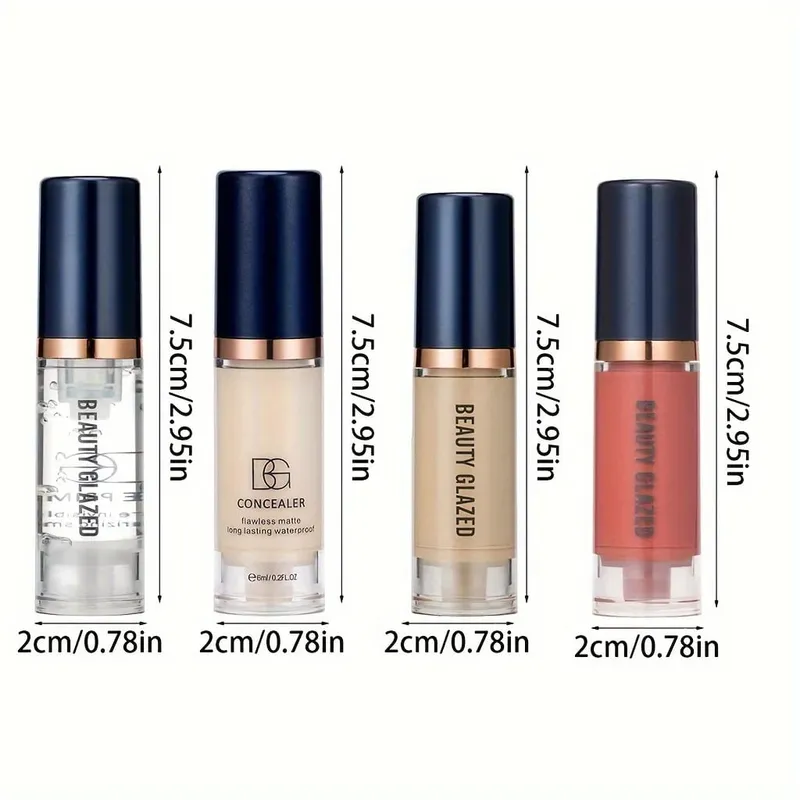 4Pcs Set Primer + Concealer + Liquid Foundation + Liquid Blush Matte Velvet Waterproof Foundation Blush Makeup For Travel — image 5