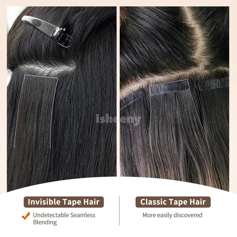 Isheeny 12" 16" 20" PU Skin Weft Tape Hair Extensions 10pcs Invisible Tape In Hair Extensions Straight Machine Remy Human Hair