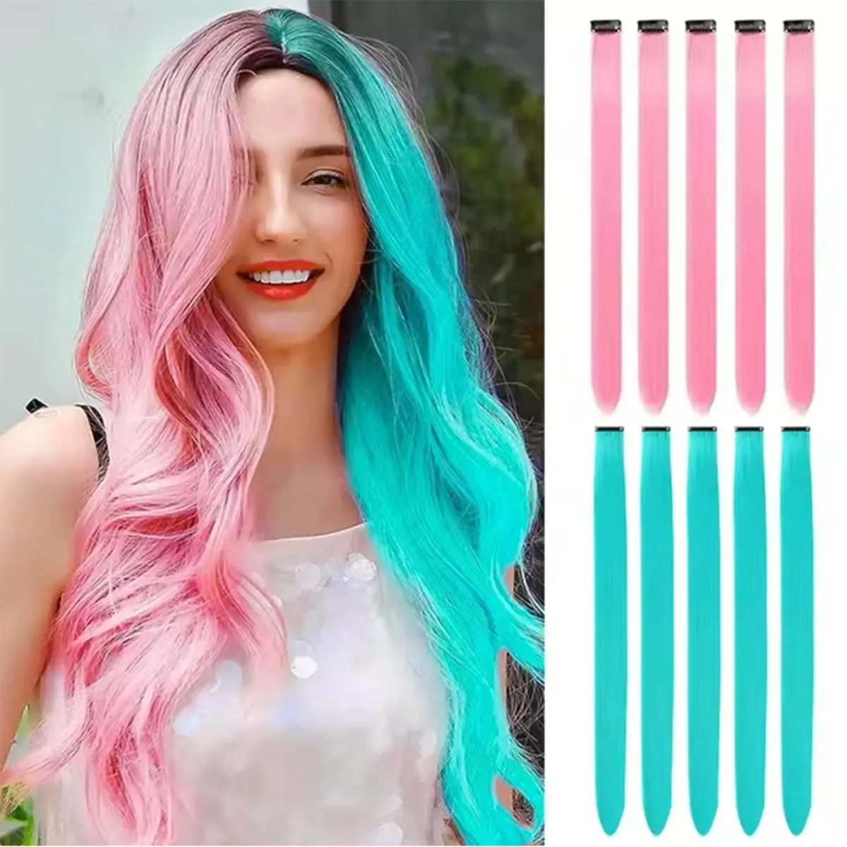 10 PCS Highlights Clip-in Synthetic Hair Extensions Hair Accessories Hairpiece for Girls Women Party Favor Cosplay Gift 22 Inch — image 19