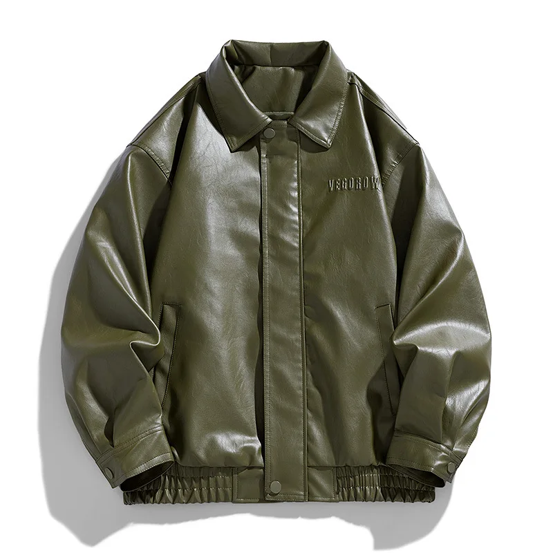 New men's PU leather jacket, stand-up motorcycle-style jacket, leather jacket for casual wear, high-quality durable jacket — image 4