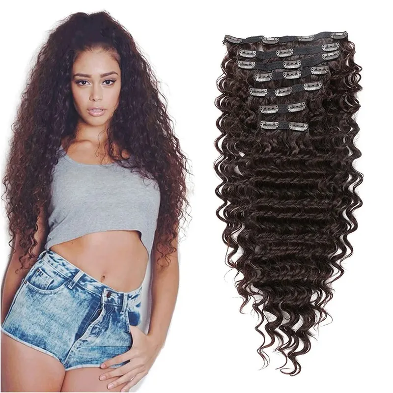 Synthetic Clip In Fitting Extension Full Head Long Kinky Curly Wig Fake False Hair Pieces Clip-on Black Brown Hairpin For Women — image 15