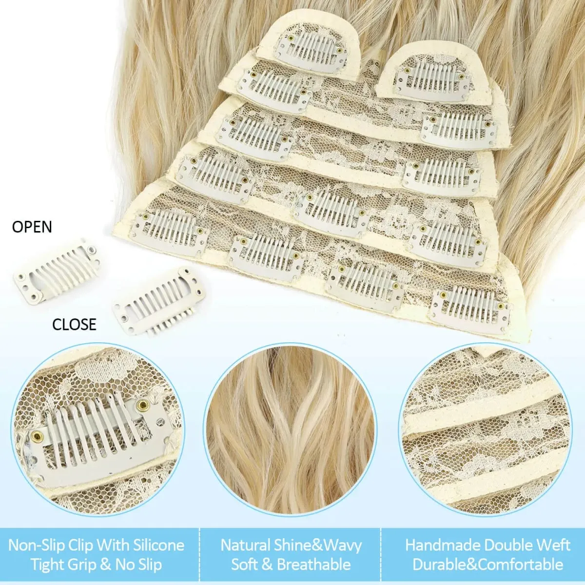 Synthetic Long Wavy Clip In Hair Extensions 20" Thick Hairpiece 6pcs/set For Women Brown Blonde Black Natural Fake Fiber Hair — image 6