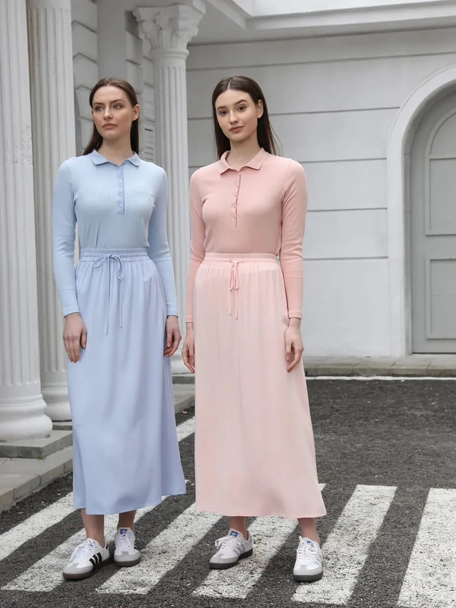 AP 2025 Spring and Summer Women Turn-down Collar Tee Soft Lady Cotton Blend Skirt Comfortable Casual — image 3