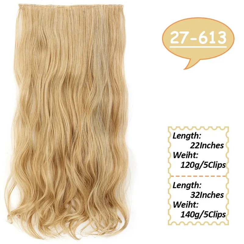 5 Clips Long Wavy Clip In Hair Extensions Synthetic Heat Resistant One Piece False Blonde Hair Black Brown Hairpiece For Women