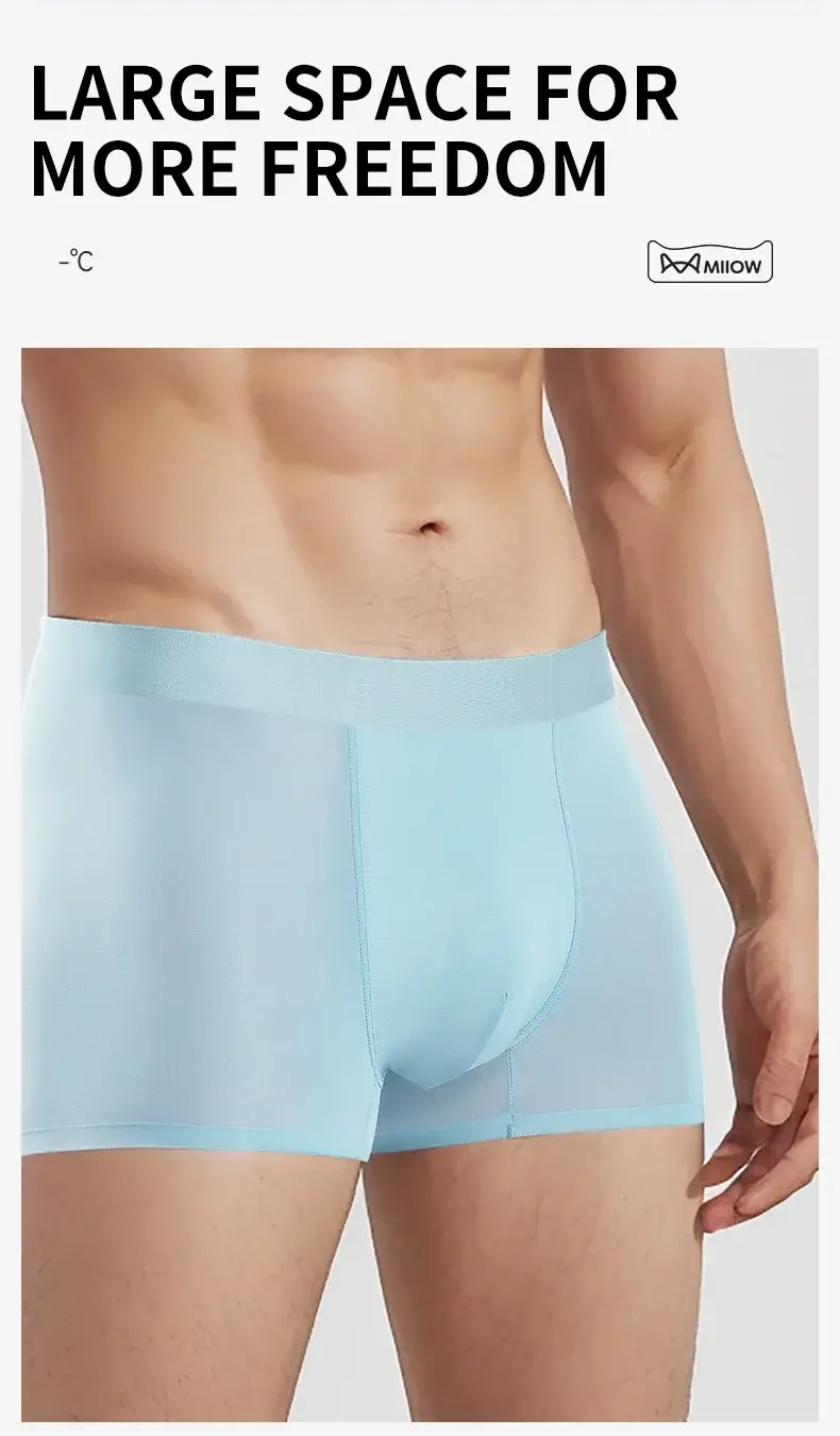 MiiOW 3Pcs Summer Ice Silk Men's Panties 10A Antibacterial Men Underwear Boxer Breathable Mesh Crotch Man Underpants Boxershorts — image 9