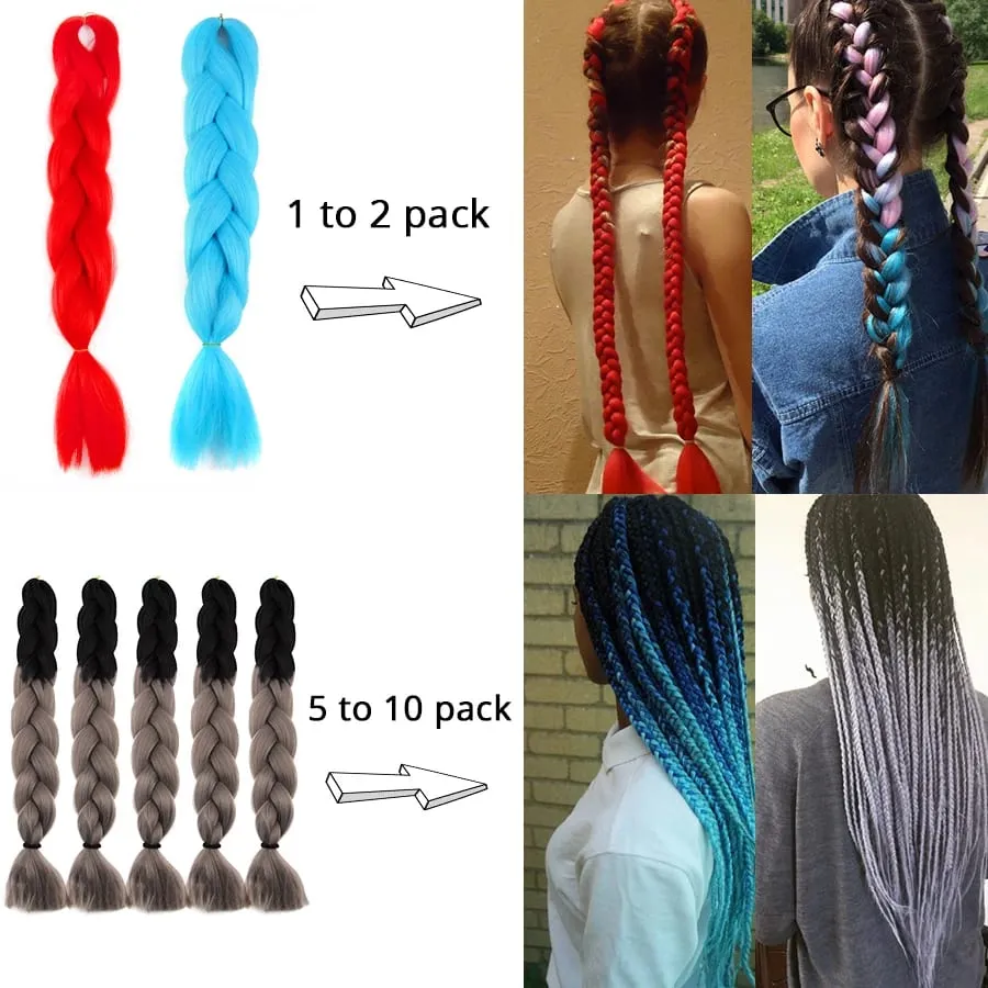 24 Inch Synthetic Jumbo Braid Pure And Ombre Braiding Hair Extensions For Women DIY Jumbo Hair Braids Black Green Gray Brown — image 6