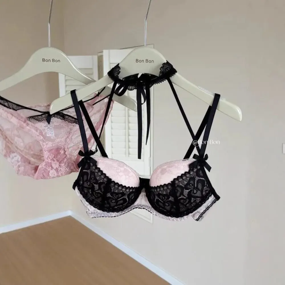 French Romantic Halter Neck Lace Bra Set Women Push‑Up Support Soft Stretchy Lingerie Underwear Small Bustセクシーな S-XL — image 5