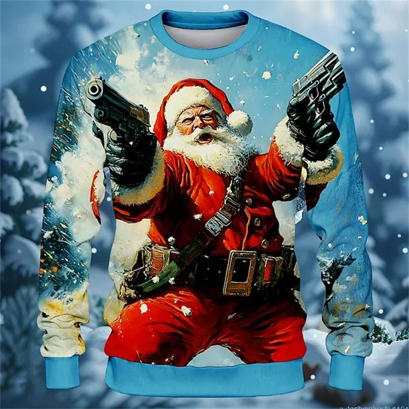 Christmas Fake Suit Pattern Hoodie For Men Santa Claus 3D Printed Sweatshirt Autumn Long Sleeve Tops O-Neck Hoodies Pullovers — image 2