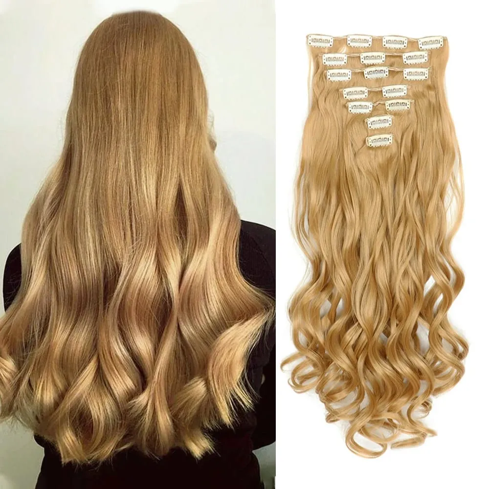 Clip In Hair Extensions 7PCS Full Head 22 Inch Long Curly Wavy Synthetic Hair Pieces Natural Wavy For Women Girls Hair — image 16