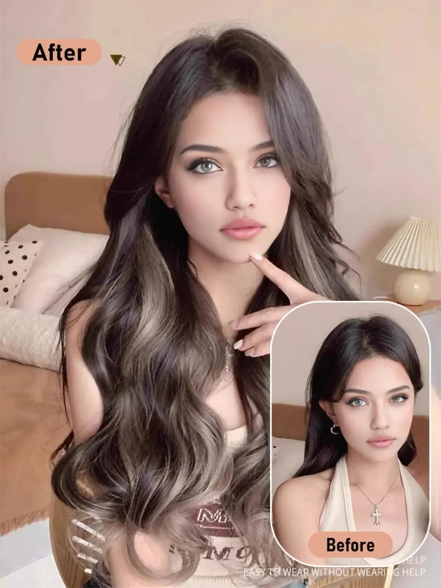 Synthetic 5 Clip 50cm Colored Hair Extensions Water Wave Wig Pink Wig Gray Wig Clip on Hair Extensions Christmas