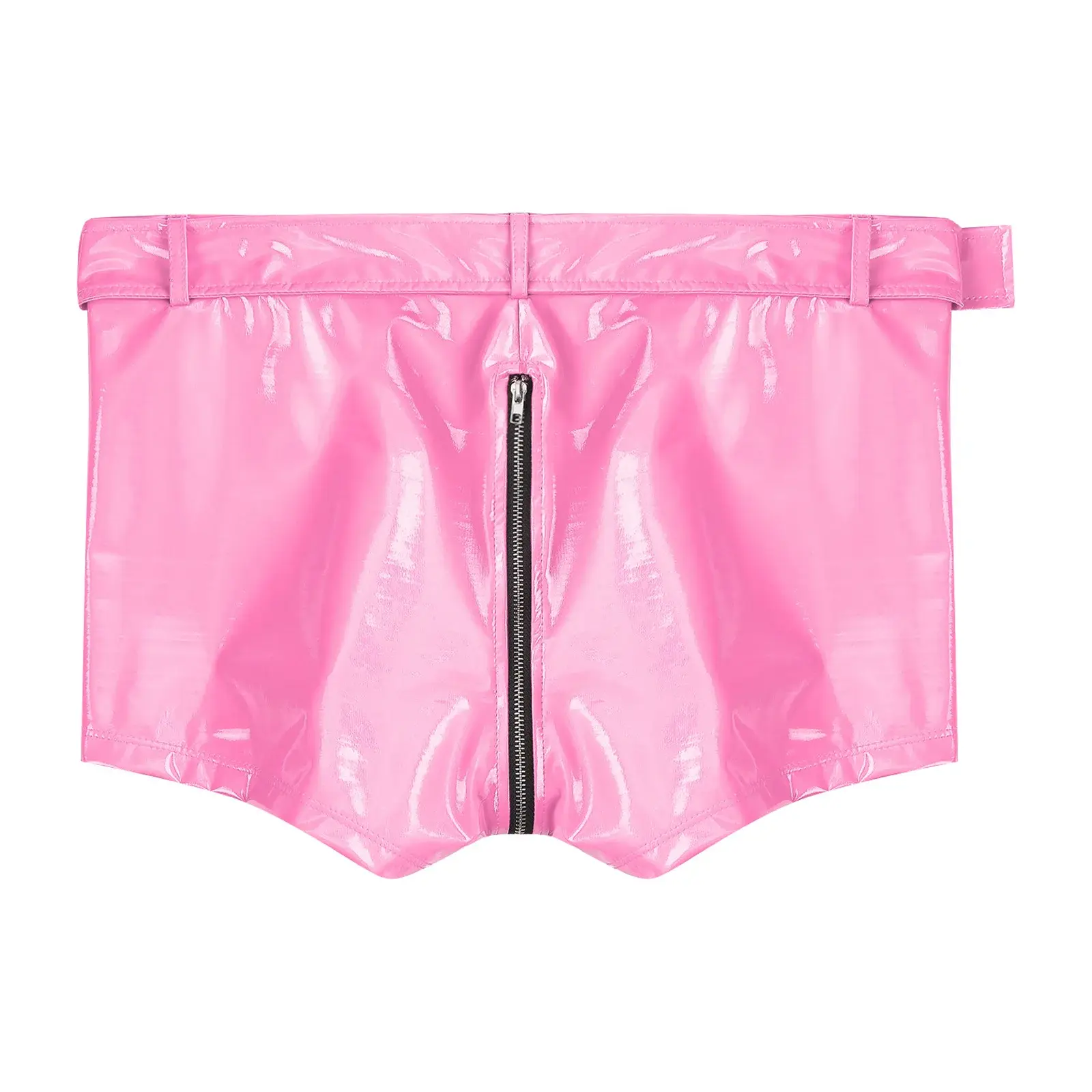 Men's Boxer Shorts Wet Look Latex PVC Leather Zipper Shorts Bottoms Bulge Pouch Boxer Brief Clubwear Party Hot Pants Nightwear