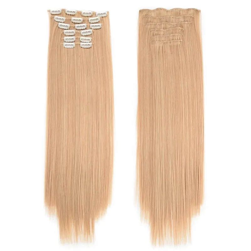 Synthetic Clip in Hair Extensions 6 Pcs/Set 16 Clips Long Straight Hairpieces Clip On Hair Extension for Women Blonde — image 23