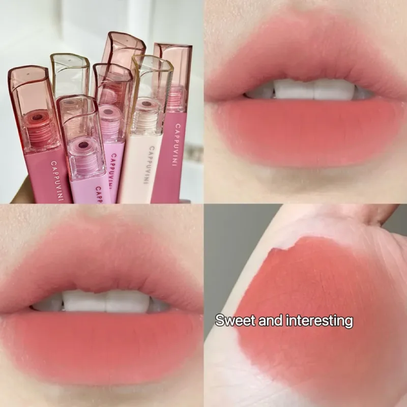 Cappuvini Matte Lip Gloss Low-saturation Gray Pink Liquid Lipstick Waterproof Non-Stick No Fade Lip Tint Korean Makeup Cosmetics