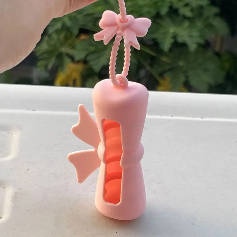 New Bow Candy Peanut Shape Silicone Lipstick Cover Keychains Solid Color Lipstick Storage Bag Light Weight Lip Balm Holder