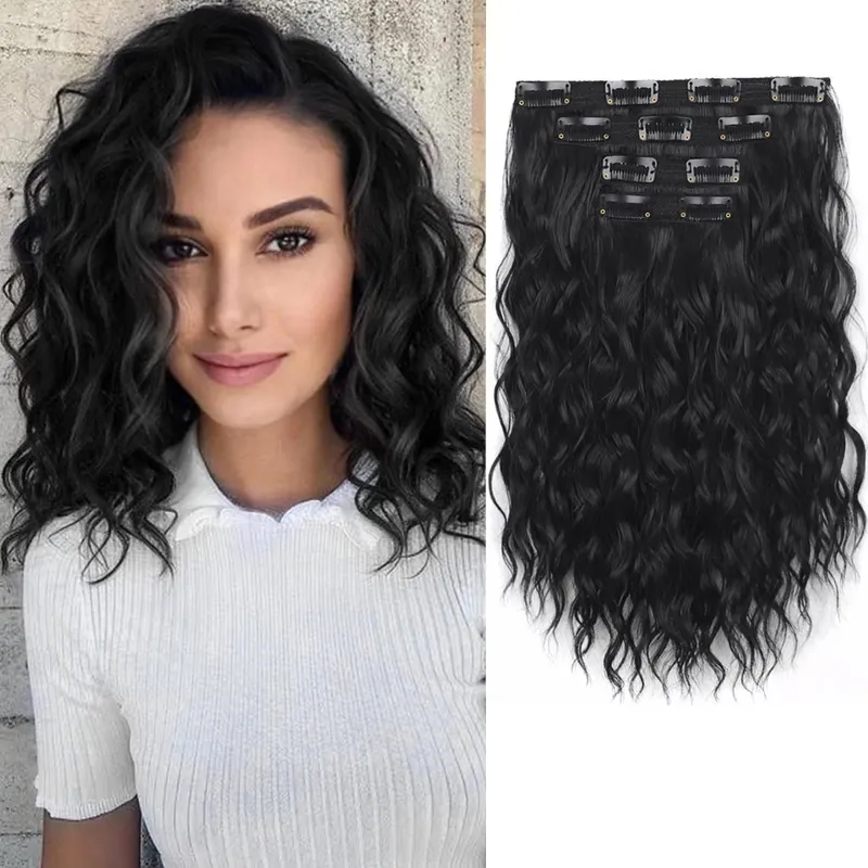 Zolin Synthetic Hair Clip in Hair Extensions 4pcs/set Short Wave Curly Hair Brown Blonde Color Hairpiece For Women Daily Use — image 9
