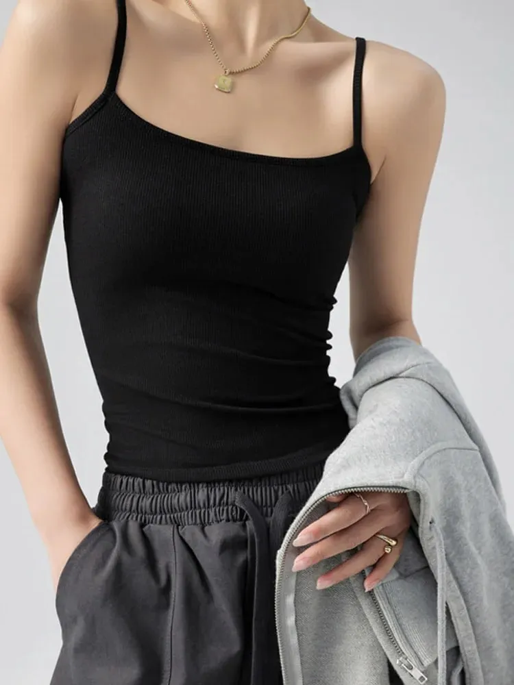 Women's Summer Basic Sleeveless Tank Top Spaghetti Strap Slim Fit Stretch Knitted Solid Color Camisole — image 4