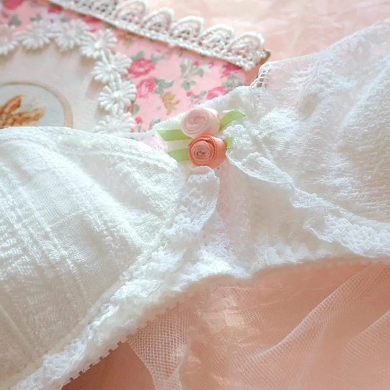 Vintage-Unterwäsche, Prinzessin, weiße Spitze, Dessous, Baumwolle, Bügel-BH und Höschen-Set, japanische kleine Brüste, sexy und niedliches Bralette — image 7