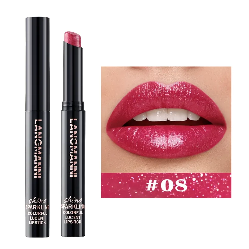 10 Colors Rotating Diamond Lipstick Slanted Glitter Shiny Metallic Lip Tint Long Lasting Nude Shimmer Shiny Lip Gloss Makeup