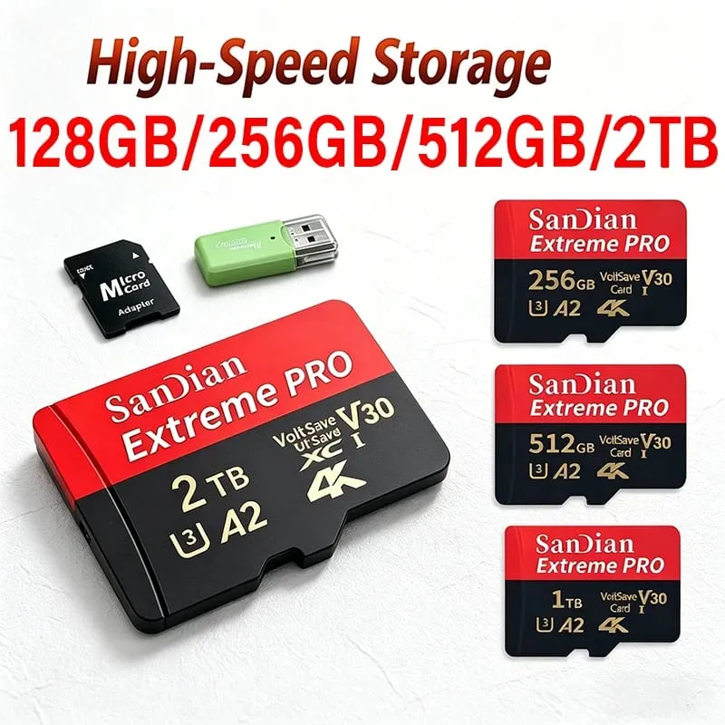 Sınıf 10 U3 V30 Su Geçirmez Bellek SD Kartları USB Adaptörü ile 128 GB 512 GB Telefon Dizüstü Kamera için Yüksek Hızlı Mikro TF/SD Kart — image 1