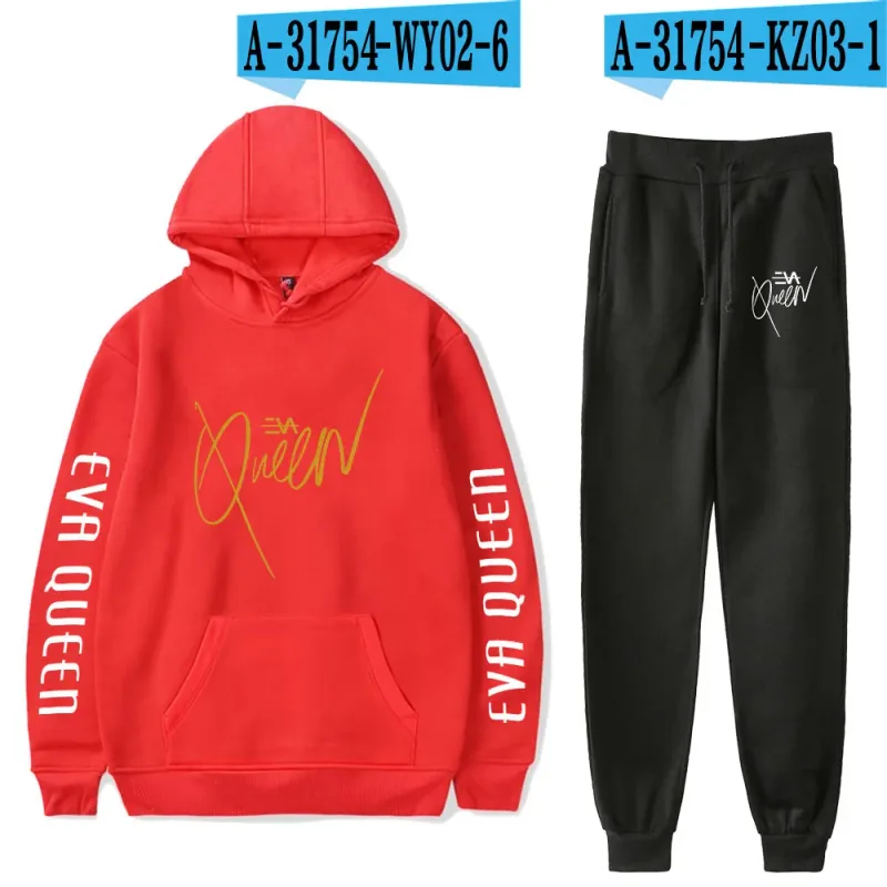 Hip Hop สบาย Eva Queen พิมพ์เสื้อกันหนาว Sweatpants ชุด Hoodies + กางเกงชุดชาย/หญิง 2 ชิ้นชุดเสื้อผ้า — image 23