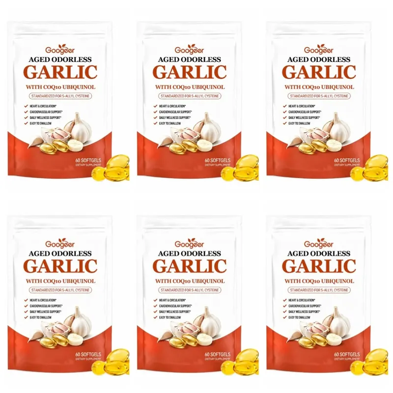 Viên nang mềm tỏi không mùi có tuổi với CoQ10 Ubiquinol & K2 Huyết áp Tim & Tuần hoàn Hỗ trợ Cholesterol 60 Viên nang mềm