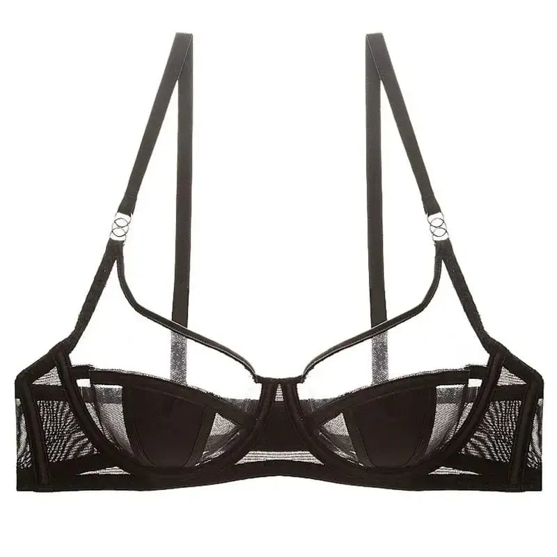 Banerdanni Light Luxury French Pure Desire Bra Big Boobs Small Not Empty Cup Half Cup Bra Sexy Lace Lingerie Womens Anti-sag Set